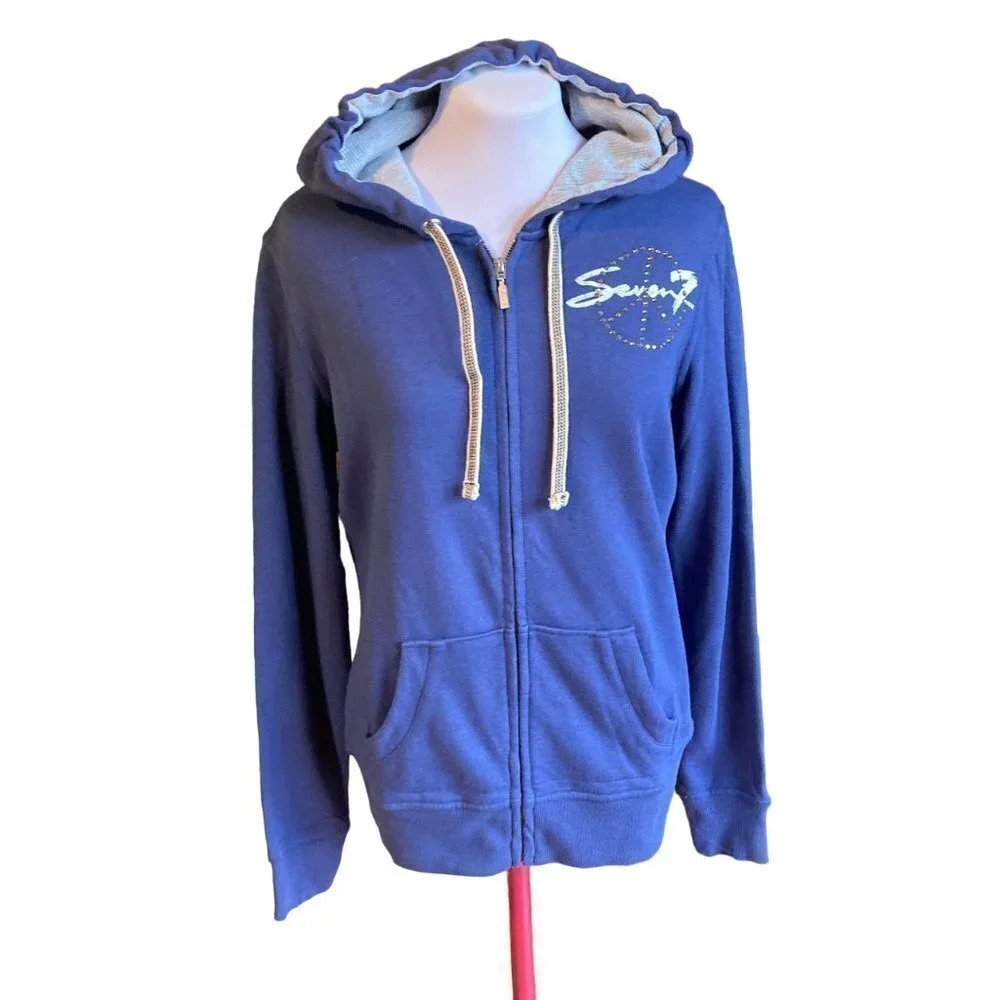 SEVEN7‎ Love And Peace Periwinkle Blue Zip-up Hoodie, Size Large